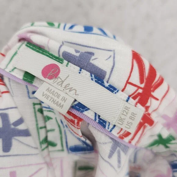 BODEN 100% Linen Button Up Shirt Long Sleeve Colorful Geometric Pattern US 8R - Picture 6 of 8